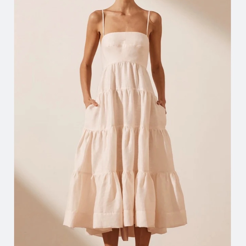 Shona Joy Cream Tiered Midi Dress